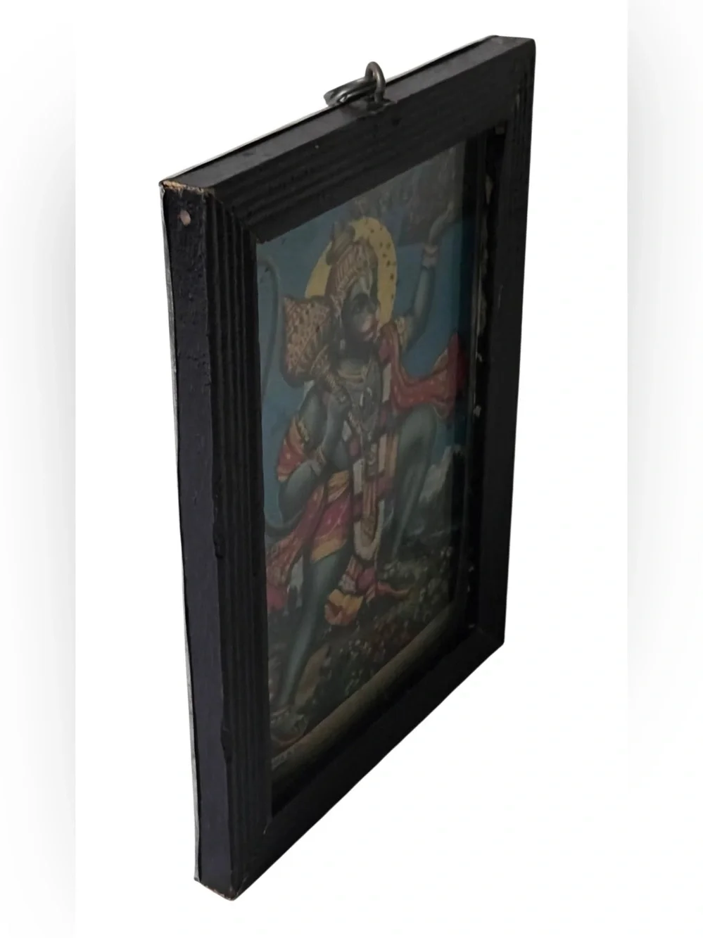 Vintage Hanuman Carrying Sanjeevani Mountain Framed Hindu Print B Khanna India